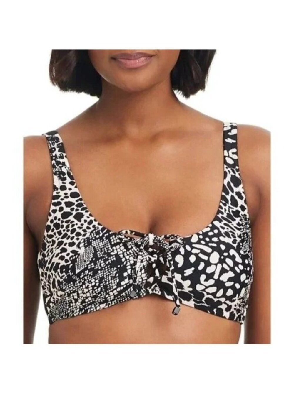 Bar III Women's L Primal Mix Black & White Animal Print Bikini Top Paded e1320